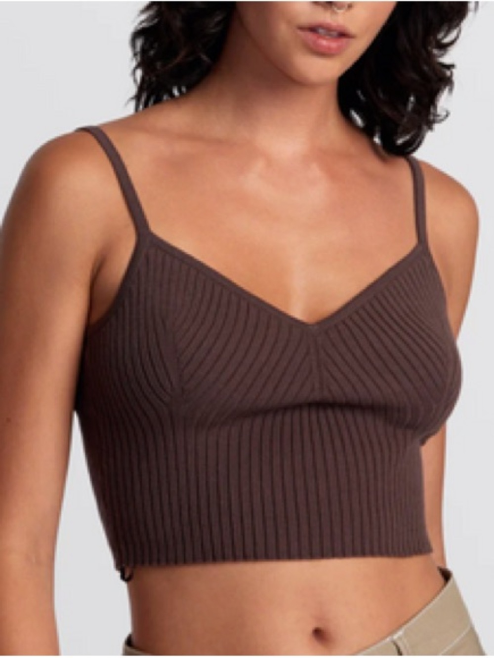 NUE Garage Brown Knit Spaghetti Strap Crop Top Base Layer for Fall